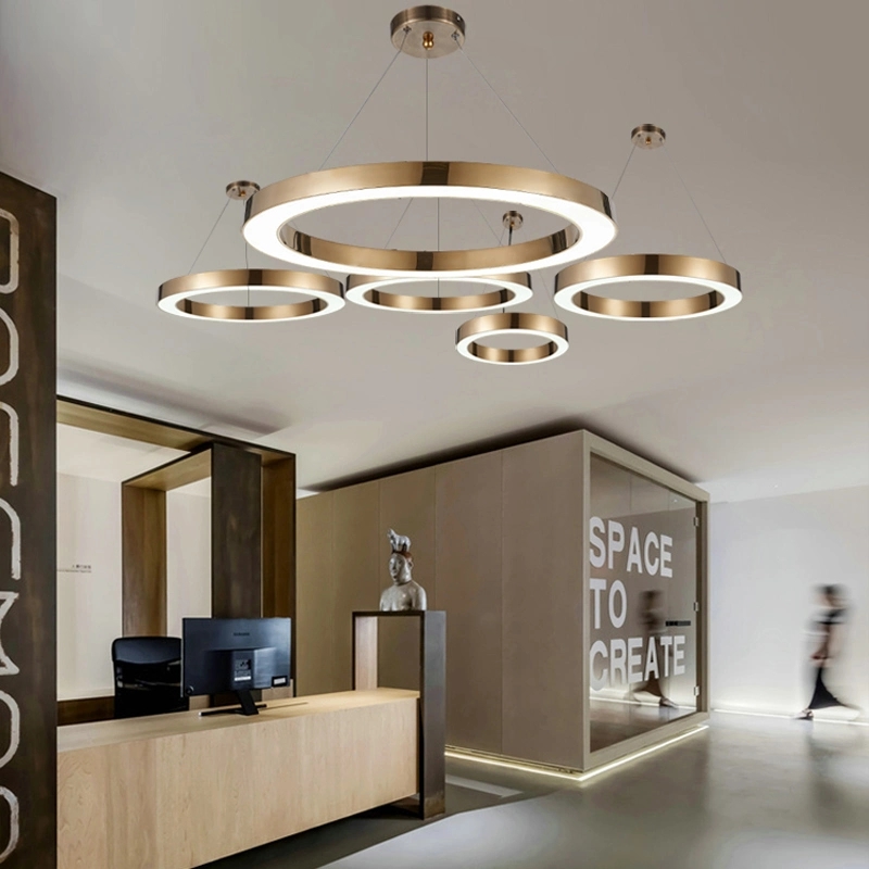 Modern Antique Brass Ring Metal LED Chandelier pendant lamp for Hotel Project